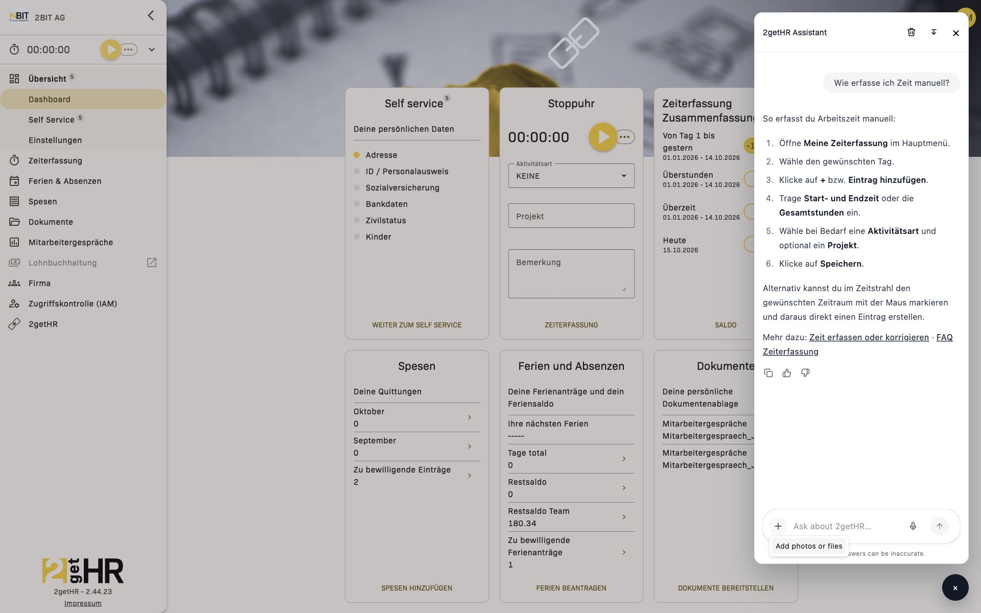 Menü für Dokumentanhänge im vergrösserten Assistenten
