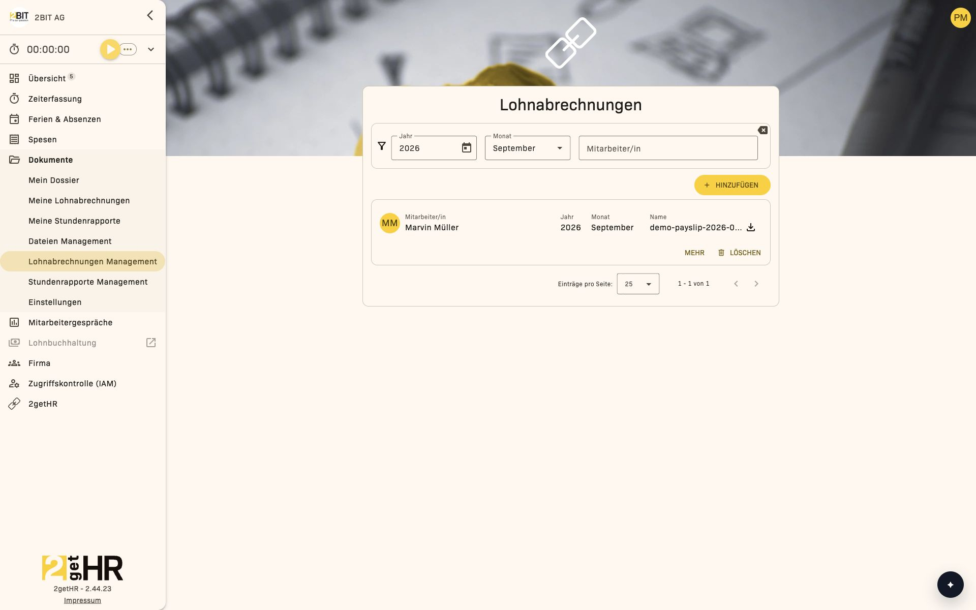 Firmenlohnabrechnungen nach Jahr, Monat und Mitarbeiter filtern
