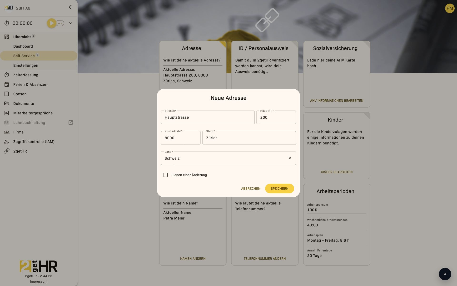 Adresse im Self-Service-Dialog bearbeiten