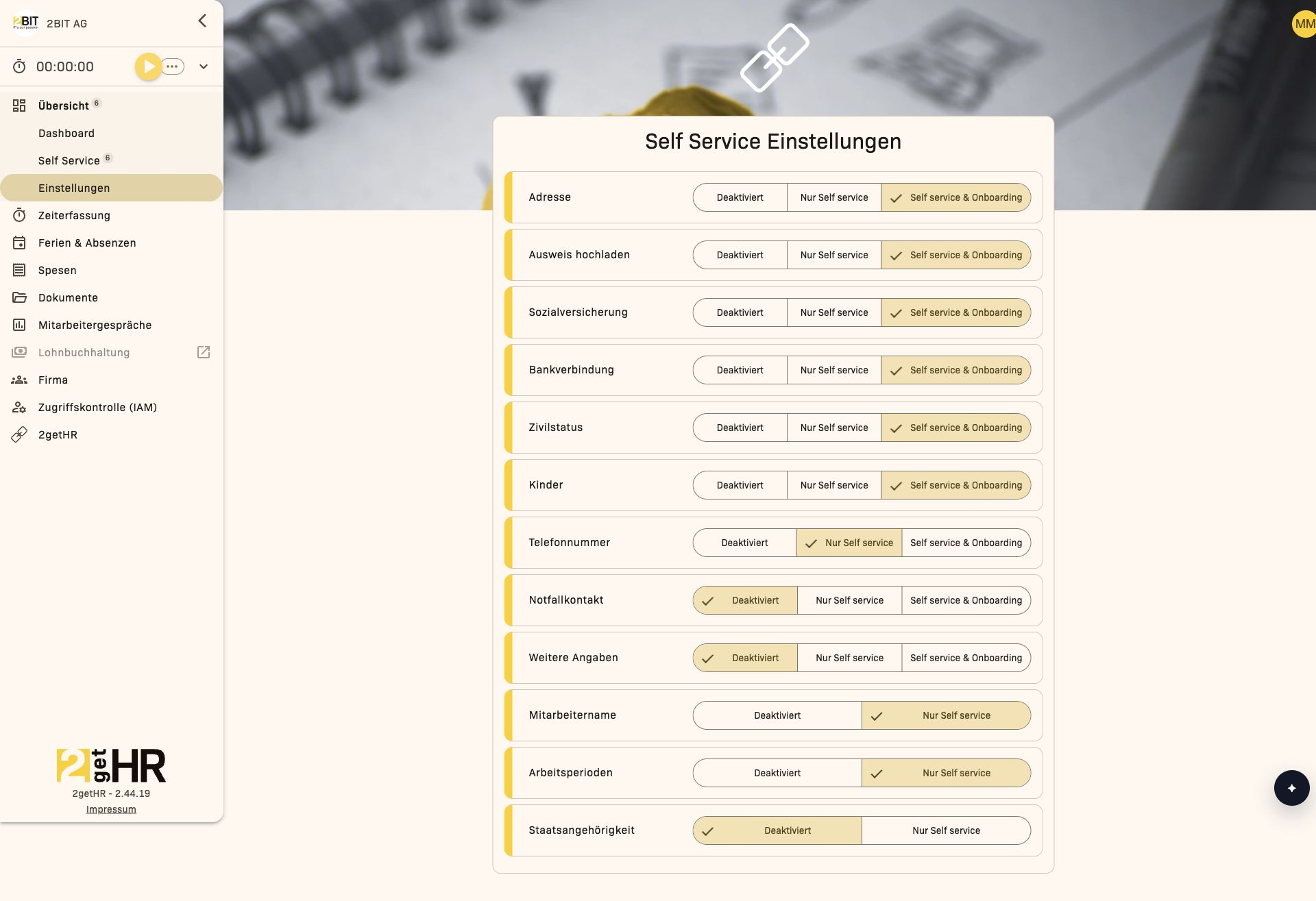 Self-Service-Bereiche im Portal und im Onboarding anzeigen
