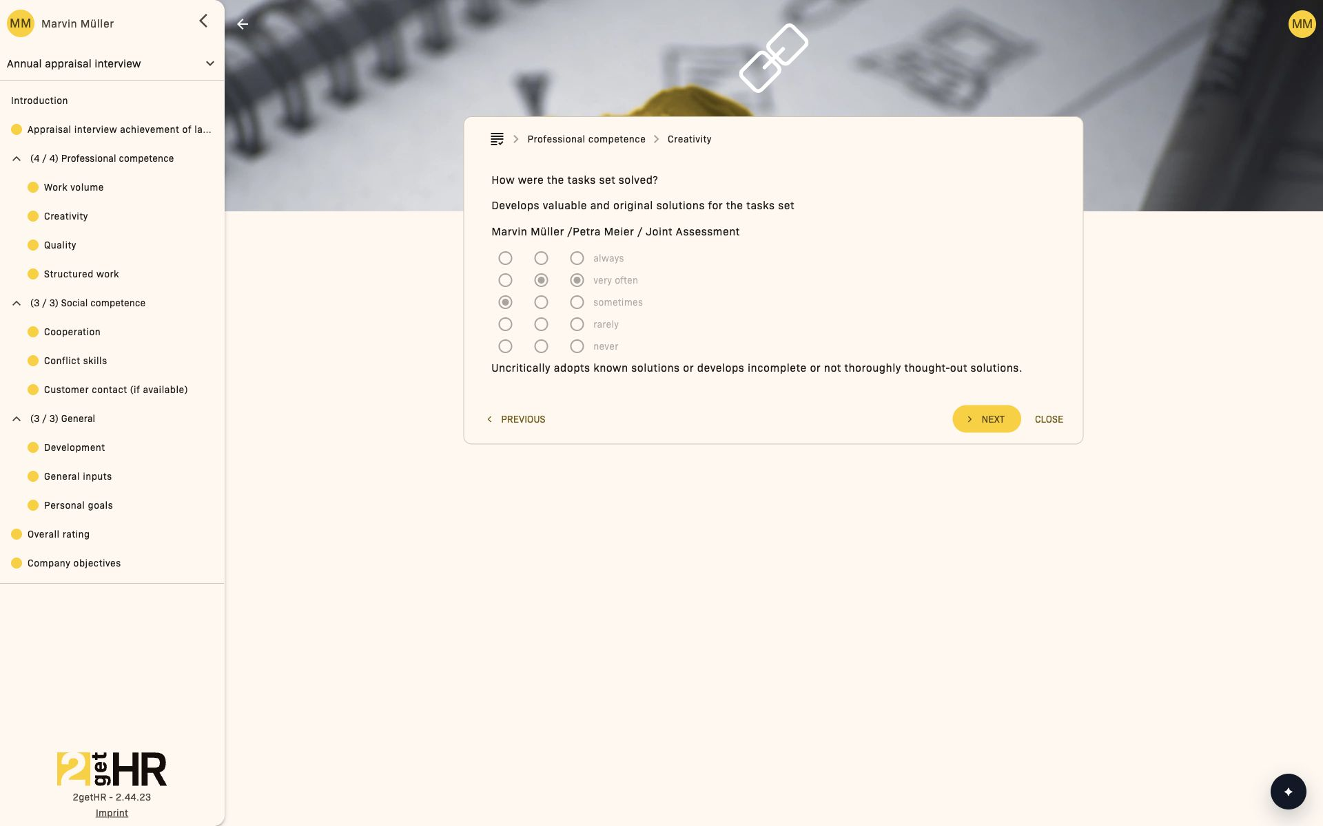 Signed interview with read-only assessments