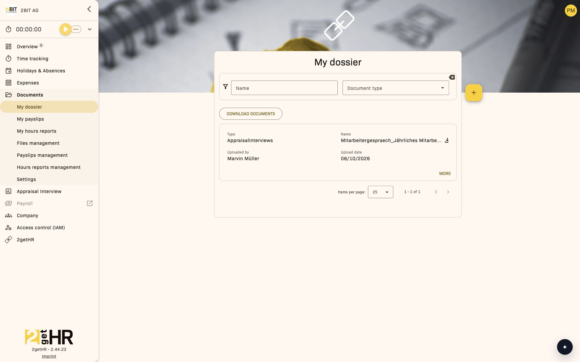 Employee documents main page