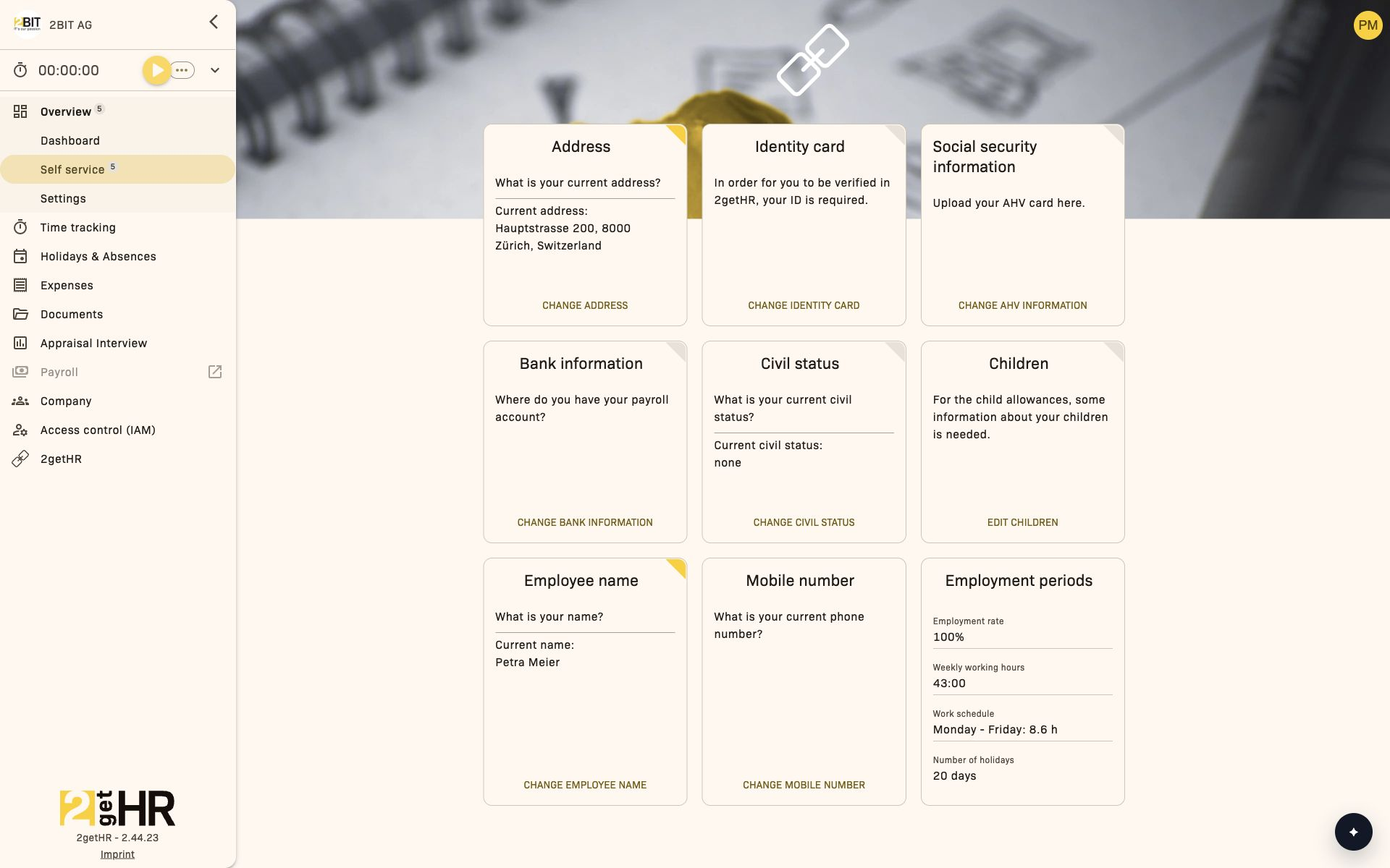 Self-service main view