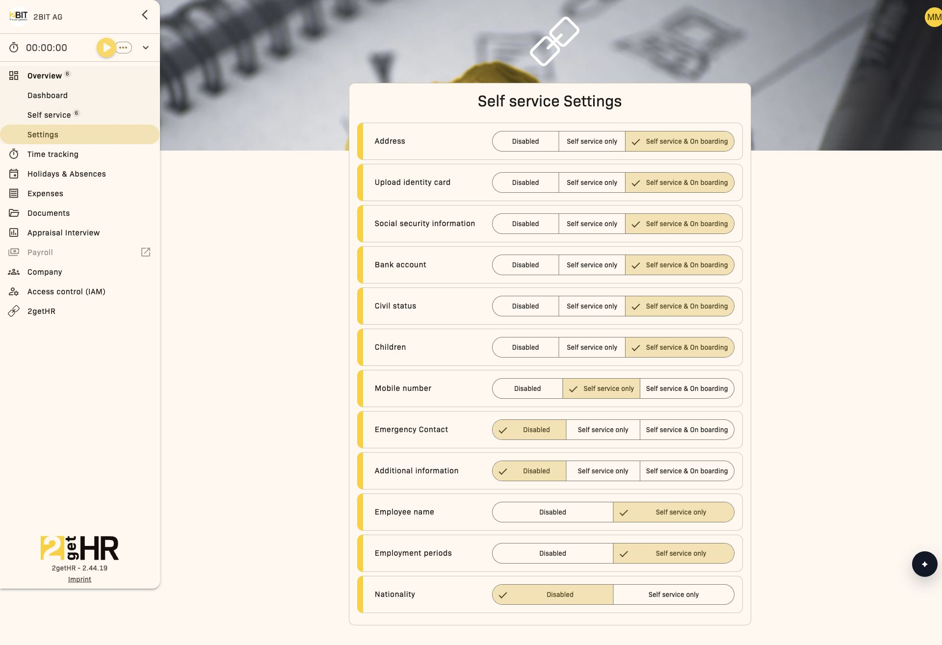 Display self-service areas in the portal and during onboarding