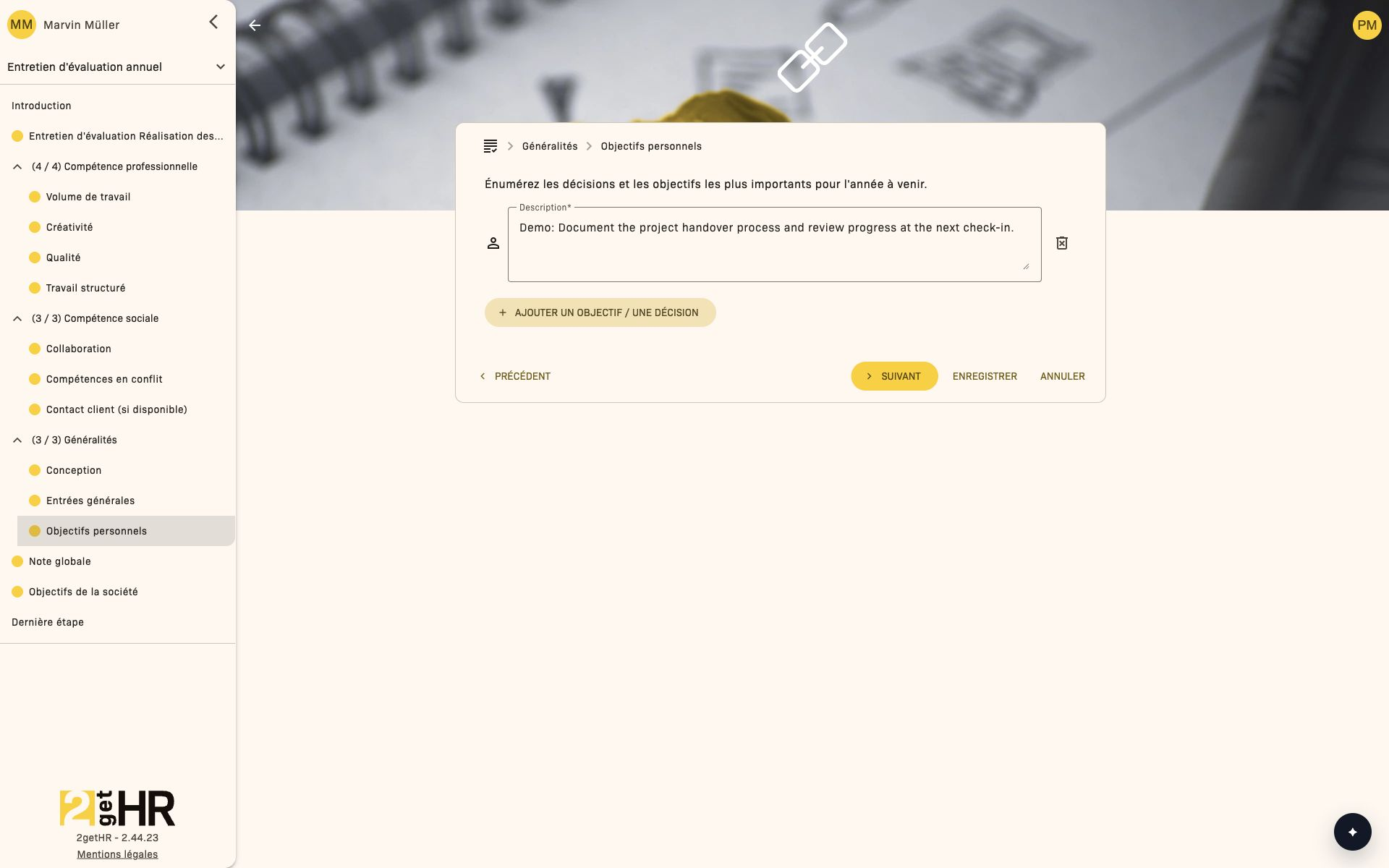 Objectif personnel pour la prochaine période d'évaluation
