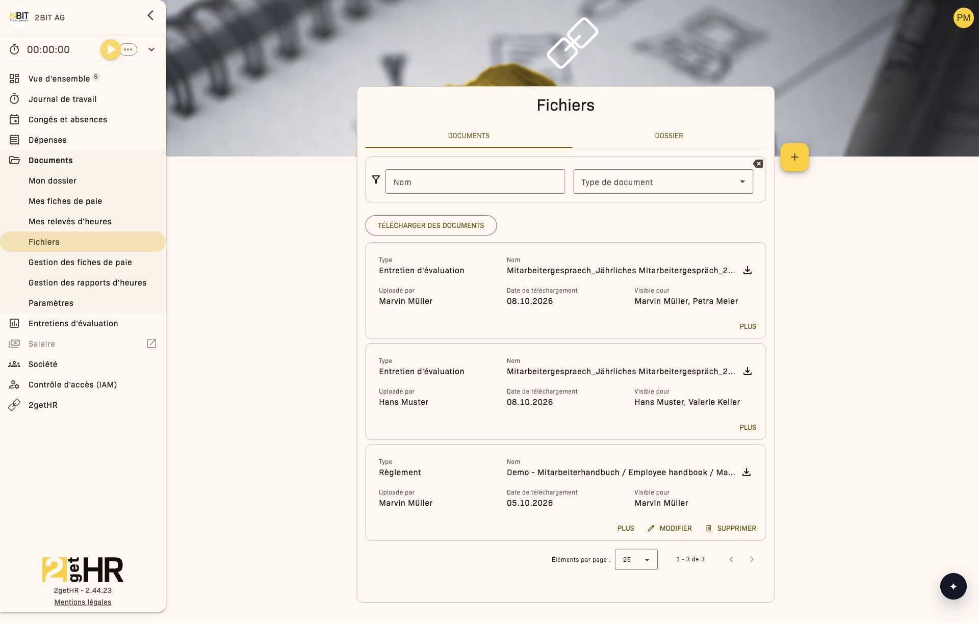 Gestion des fichiers avec l'onglet Documents ouvert