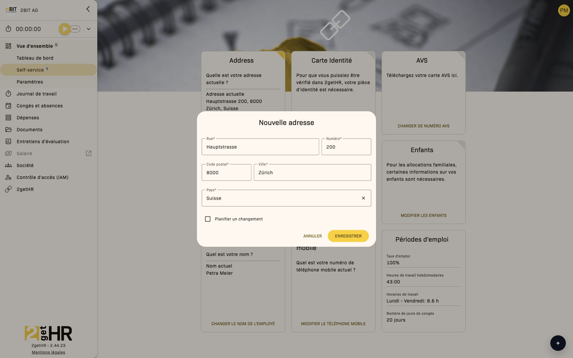 Modifier une adresse dans la boîte de dialogue self-service